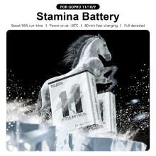 Batteria TELESIN per action camera da 1720 mAh, grande capacità, completamente decodificata, a ricarica rapida, compatibile con GoPro Hero 11/10/9.