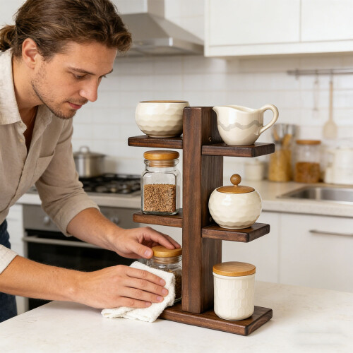 Practical Wooden Kitchen Shelf 3 Layer Storage Unit For 1
