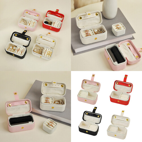 Porte-bijoux en cuir Compact avec couvercle rabattable et-4 1