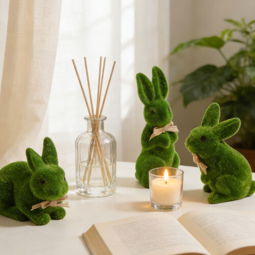Flocking Bunnies Figurines Spring Rabbit Statues Bunnies-type 2 2