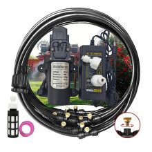 Outdoor Misting System with 12V Pump, Patio Misting Kit for Garden and Greenhouse, Rapid Cooling