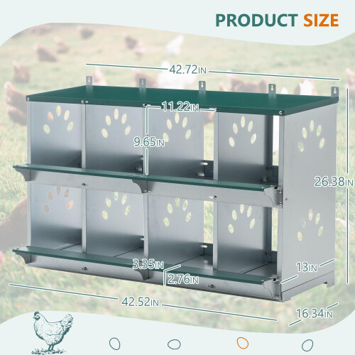 8 Compartment Chicken Nesting Boxes, Wall Mount Galvanized Steel Poultry Nest Box with Ventilation and Secure Lid 1