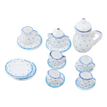 15 Pcs Ceramic Dollhouse Mini Tea Set for Dollhouse Accessories Type D