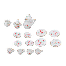 15 Pcs Mini Ceramic Dollhouse Tea Set for Doll House Accessories