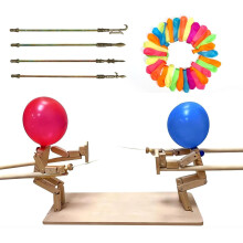 Wooden Fencing Balloon Battle Game 2 Player Handcrafted Puppet Duel with Balloons 30cm