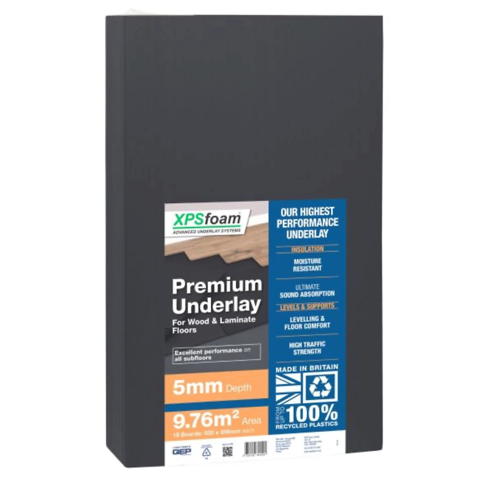 Mega Flooring Uk Laminate Underlay Xps Premium 5Mm Underlay For Laminate Or Wood Flooring 9.76M² Per Pack Black