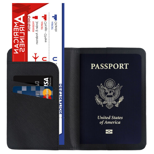 PU Leather Passport Wallet Case, RFID Blocking, 14.2x9.8x1cm