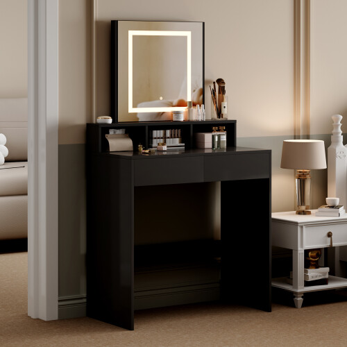MCC Dressing Table Adjustable LED Mirror Vanity Table Make up Desk and Drawers  Tulsa Black 1