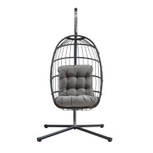 Poltrona Uovo Sospesa Rattan Nero Altalena Giardino con Cuscino