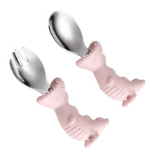Kids Fork and Spoon Set Stainless Steel Dinosaur Design Toddler Utensils for Home School Travel
