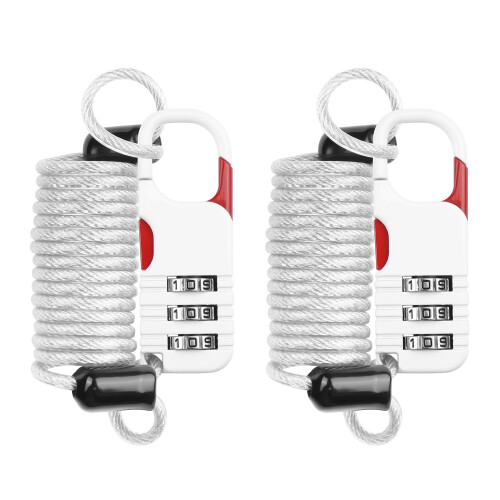 TSA Approved Luggage Lock 3 Digit Combination Security Cable for Travel Suitcases Backpacks White 2PCS