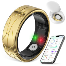 Gold Smart Ring Fitness Tracker with Heart Rate Monitor, Sleep Analysis, Gesture Control, 5ATM