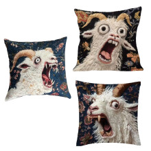 Funny Goat Printed Pillow Case Imitation Embroidery Cushion-3