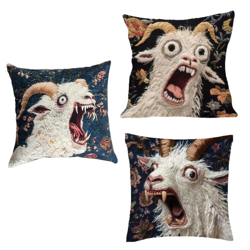Screaming Goat Pattern Plush Pillow Cover for Living Room-3