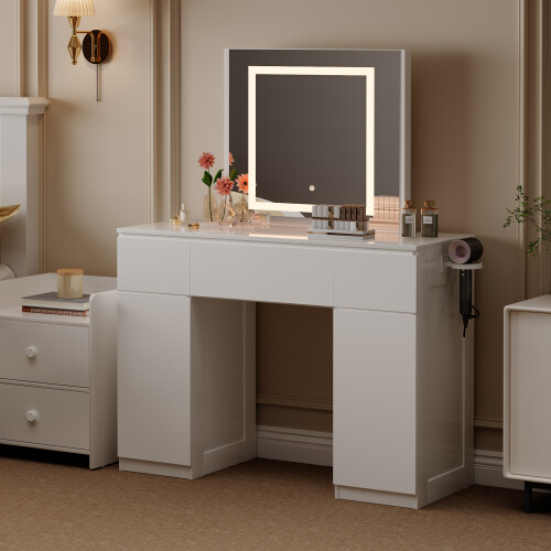 MCC Large Dressing Table Adjustable LED Mirror Vanity Table Make up Desk and Drawers  Toronto White 1