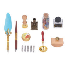 Vintage Feather Pen Set with Blotter & Wax Spoon, 5 Nibs