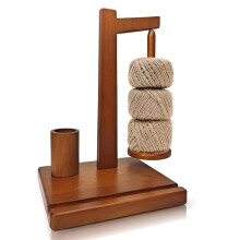 Wooden Yarn Holder with Phone Stand, Magnetic Rotation, Stable Base for Crochet and Knitting