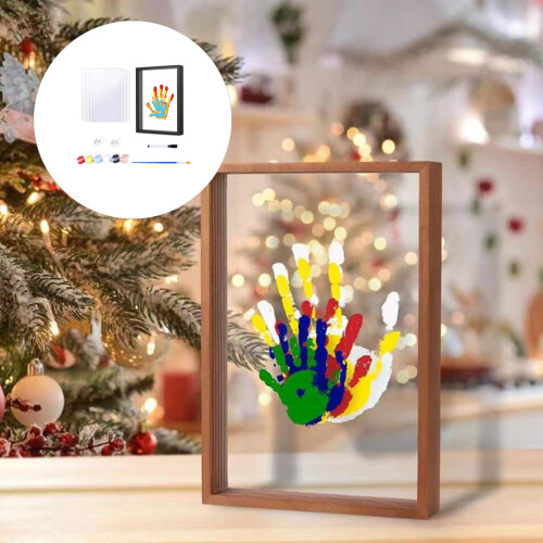 Customizable Couple Handprint Memory Frame Wooden DIY-White 2