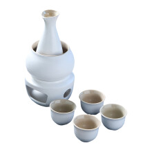 Sake Warmer Pot Set Japanse Koude Sake Glazen-1steengoed wit