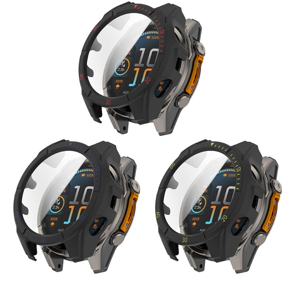 Amoled Case 47Mm 51Mm With Screen Protector, Shockproof Antiscratch Cover, 3 Pack For Garmin Tactix 8 9455672883207