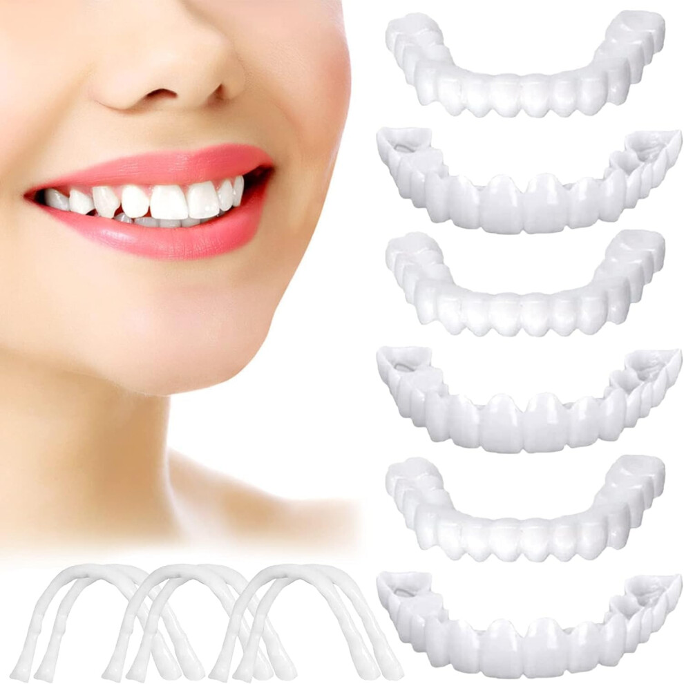 6 PCS Temporary Dentures and Dental Veneers for Instant Smile Coverage, Removable Fit for Men and Women
