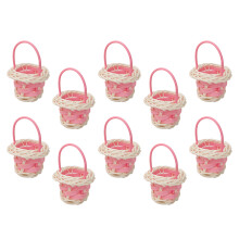 Set Of 10 Mini Faux Rattan Baskets Organizers Ideal For-Pink