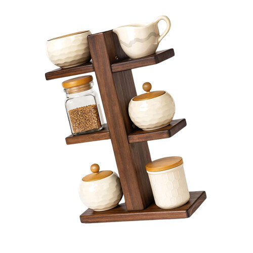 Support d'assaisonnement en bois artisanal avec base robuste et