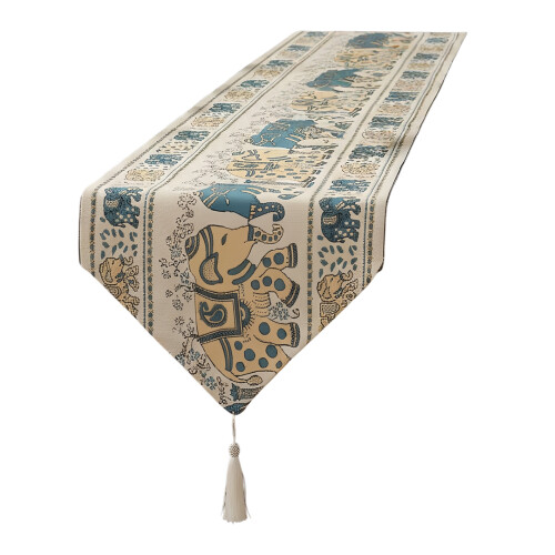 Tribal Elephant Table Runner Soft Polyester Fabric-35x300cm