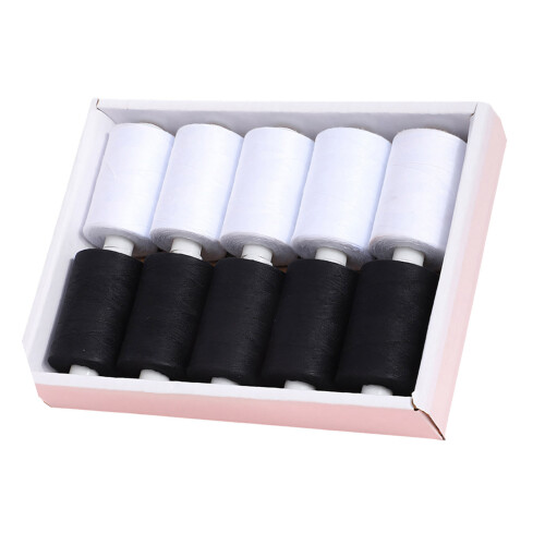 40s/2 Polyester Yarn 10 Mixed Paletted for Quilting-black white