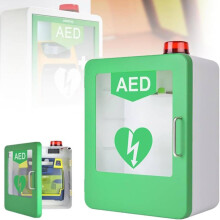 Wall Mounted AED Cabinet with Alarm and Strobe Light, Transparent Window, Green Indoor Storage