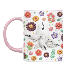 Artistic Florals Print Ceramic Mug Holding Mum Hand-Pink 15oz