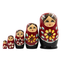 Mooie Russische stapelpoppen, set van 5 felle kleurenwoningen