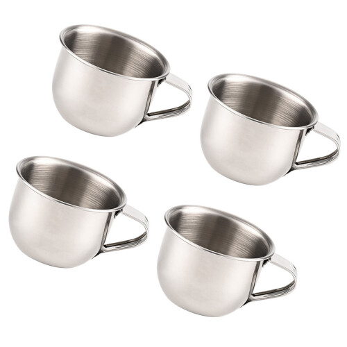 4 Miniature Stainless Steel Cups Smooth Surfaces Drinkware Ideal