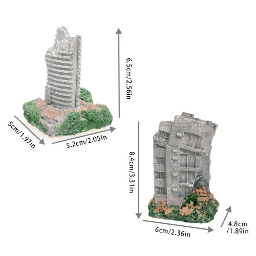 3Pcs Realistic Damaged Building Model Fishtank Accessories Resin 2
