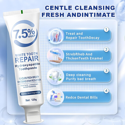 Hydroxyapatite Toothpaste for Enamel  and Teeth Whitening, Gentle Mint, 3pcs, 7.5% Formula 1
