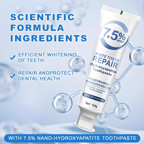 Hydroxyapatite Toothpaste for Enamel  and Teeth Whitening, Gentle Mint, 3pcs, 7.5% Formula 2