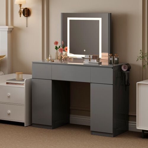 MCC Large Dressing Table Adjustable LED Mirror Vanity Table Make up Desk and Drawers  Toronto Grey 1