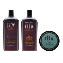 American Crew Daily Moisturizing Shampoo 1000ml, Conditioner 1000ml and Fiber 85g