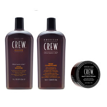 American Crew Daily Moisturizing Shampoo 1000ml, Conditioner 1000ml and Heavy Hold Pomade 85g