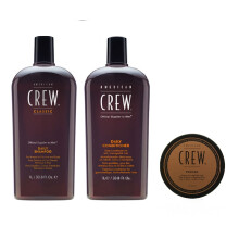 American Crew Daily Moisturizing Shampoo 1000ml, Conditioner 1000ml and Pomade 85g