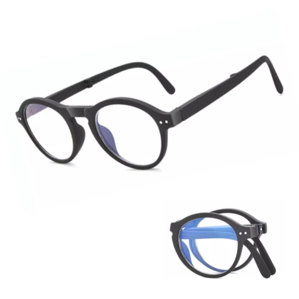 Foldable Reading Glasses for Women Blue Light Blocking Round Frame 1.0x Ultralight Black