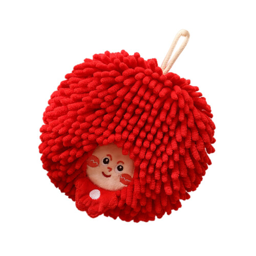 Soft And Absorbent Chenilles Hand Towel Big Head Design-Red