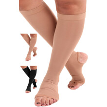Wide Calf Knee  Compression Socks 2030mmHg Open Toe for Swelling Beige 4XLarge