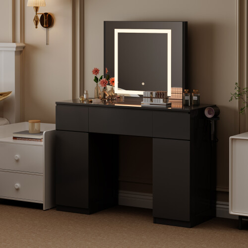 MCC Large Dressing Table Adjustable LED Mirror Vanity Table Make up Desk and Drawers  Toronto BLACK 1