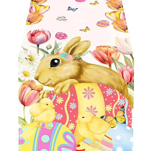 Linen Table Cover Easter Celebration Decors Colorful-33x275cm 4