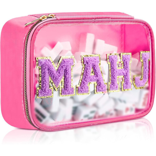 Stylish Visible PVC Makeup Bag Featuring Letter Design-rose red