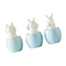 3 Pack Ceramic Rabbit Figurine Home Decorative Ornament-Blue