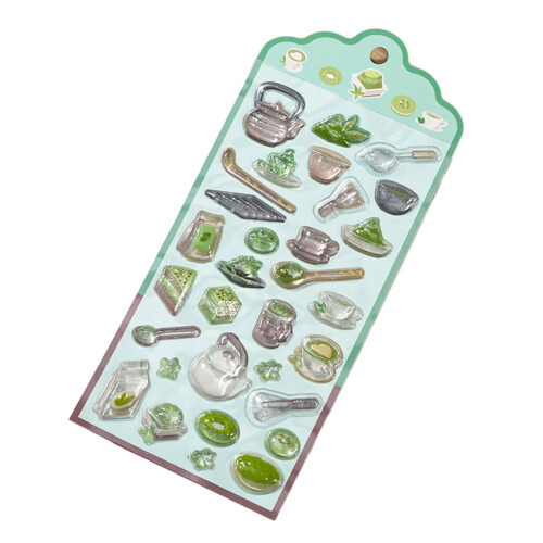 Levendige handgemaakte dagboeksticker met 3D reliëf- Matcha
