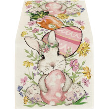 Farmhouse Linen Easter Eggs Bunnies Tablecloth-33x275cm 2
