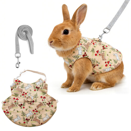 Rabbit Harnesses And Leashes Soft Cotton Vests Harnesses-Pink L 2
